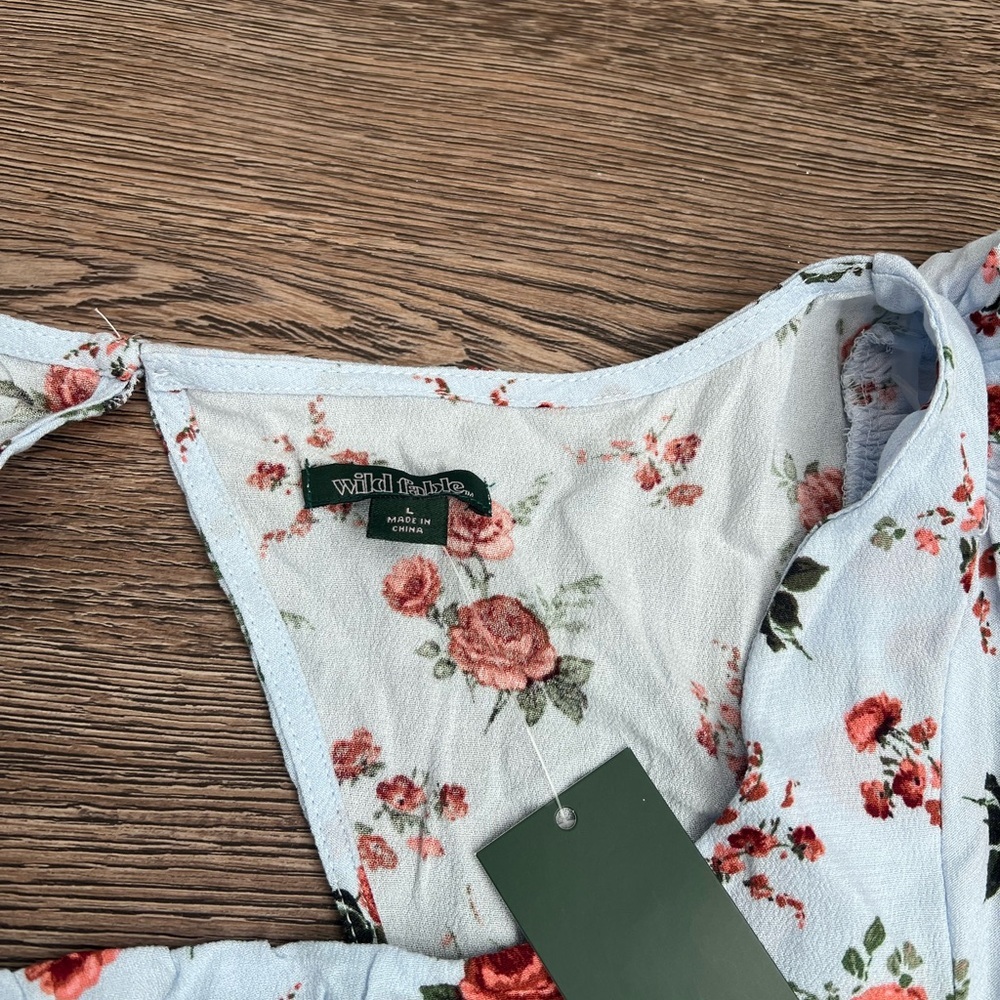 NWT Flutter Cap Sleeve Maxi a-Line Dress Wild Fable Light Blue Floral Large - Picture 6 of 7